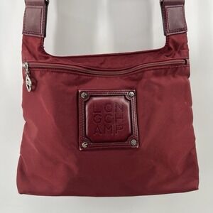 Longchamp Planetes Red Nylon Leather Crossbody Bag Messenger Purse Tote Travel